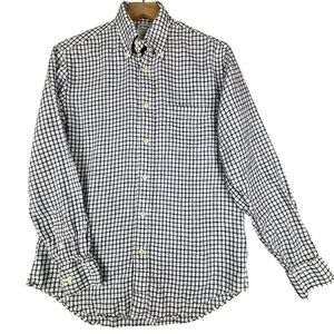 Brooks Brothers Shirt Men Medium White Blue Check All Irish Linen Original Polo